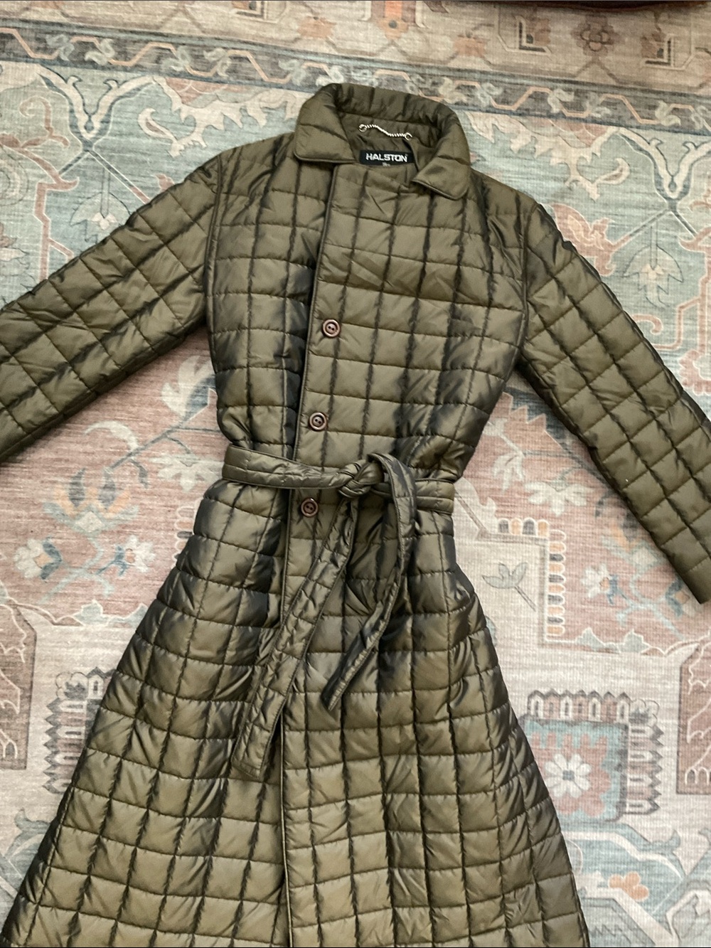 Halston Heritage Olive Quilted Long Puffer Coat